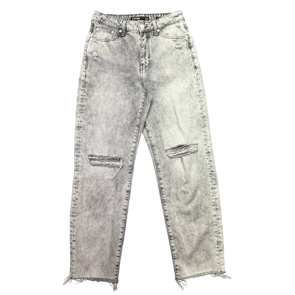 Mavi ICON Distressed Knee Happy High-Rise Mom Jeans Frayed Hem Fits 27" Grunge‎
